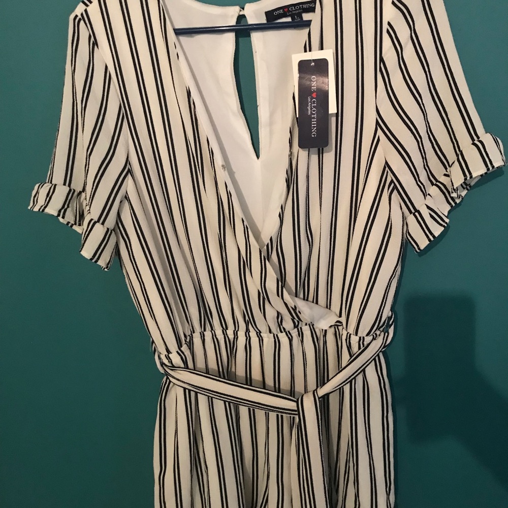 White and dark navy blue romper